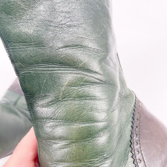 Prada Fall/Winter 1999 Green & Brown Leather Mid-Calf Block Heel Boots IT 37 - Picture 12 of 15